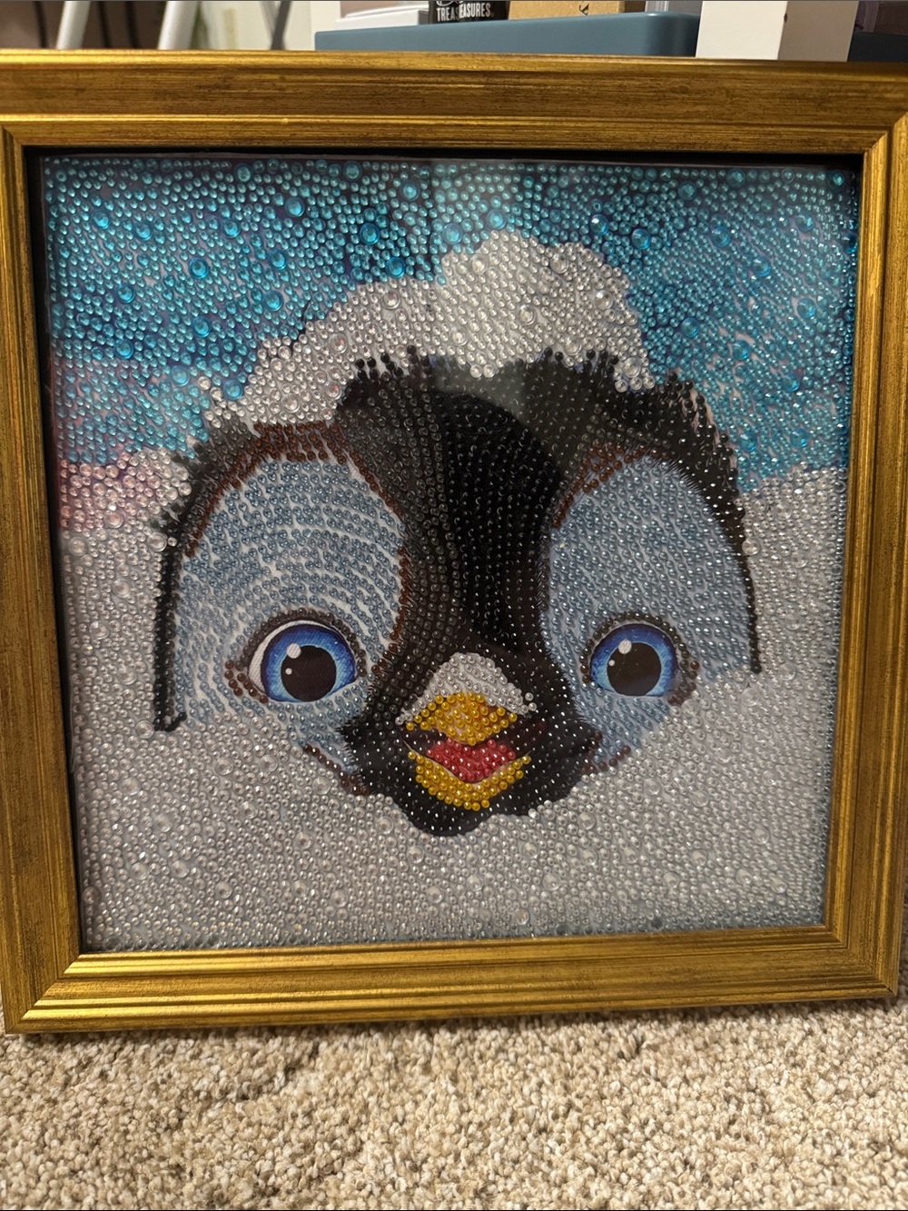 Cute Penguin Diamond Art Framed Wall Decor - Blue Black Yellow